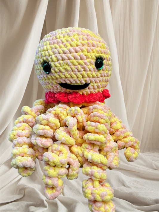 Stuffed Yellow Pink Jellyfish - Crochet Knitted Amigurumi Toy