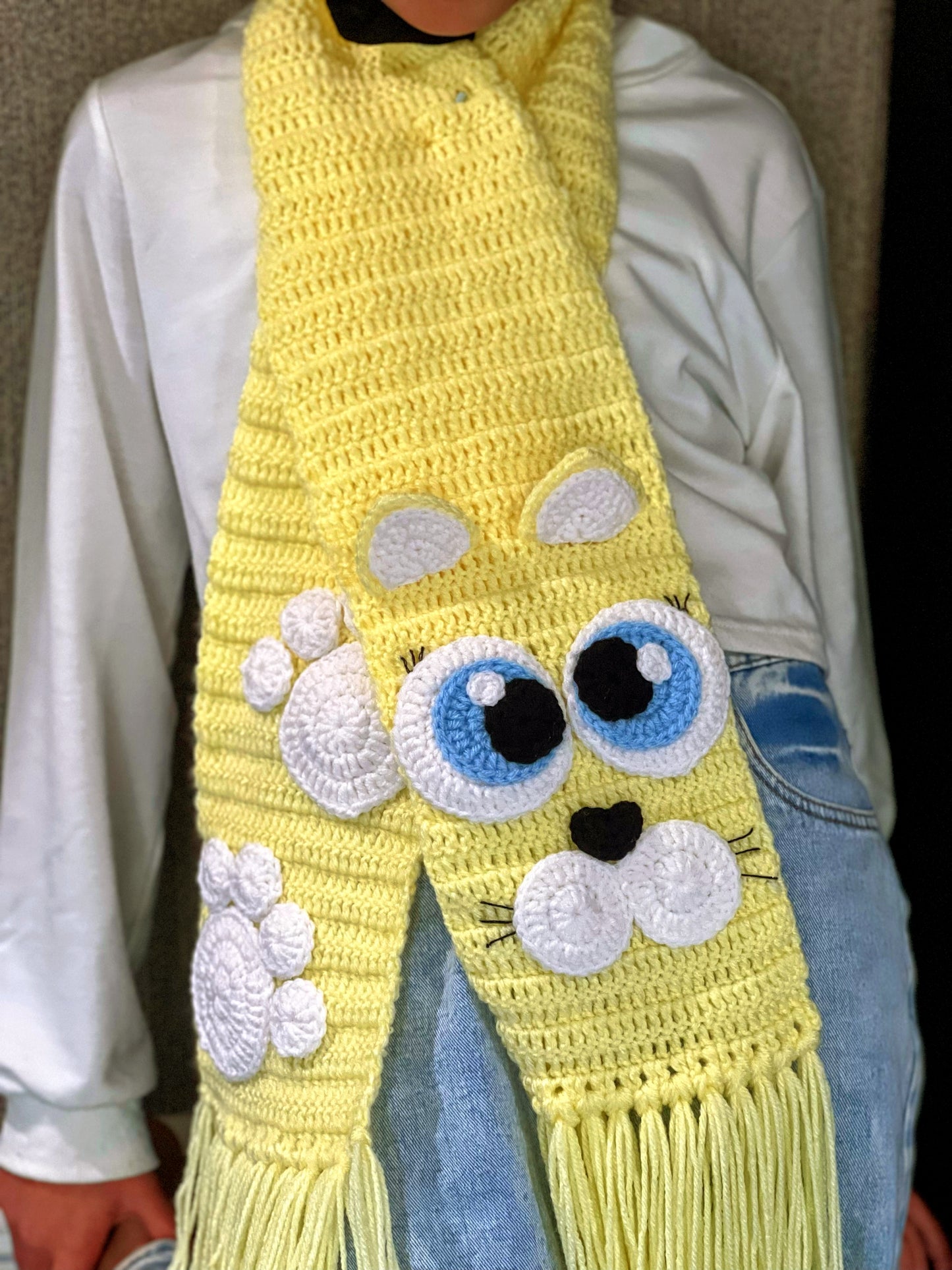 Crochet Yellow Cat Hat & Scarf For Kids
