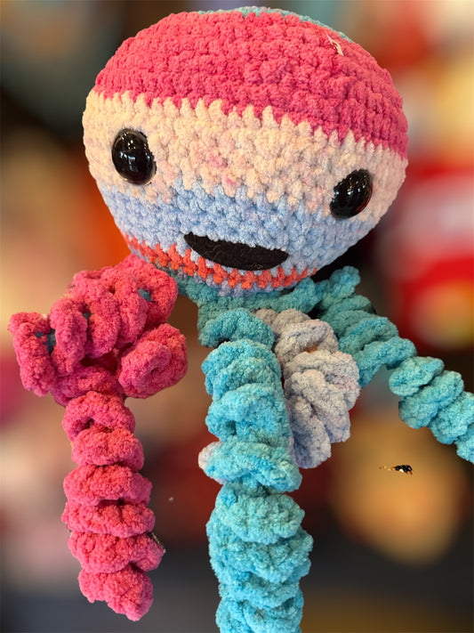 Stuffed Multicolored pink Jellyfish - Crochet Knitted Amigurumi Toy
