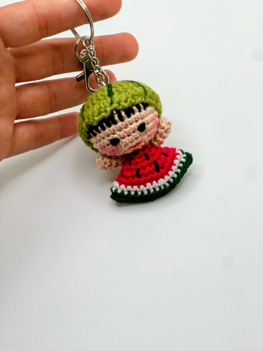 Handmade Watermelon Slice Amigurumi Keychain – Cute Crochet Doll