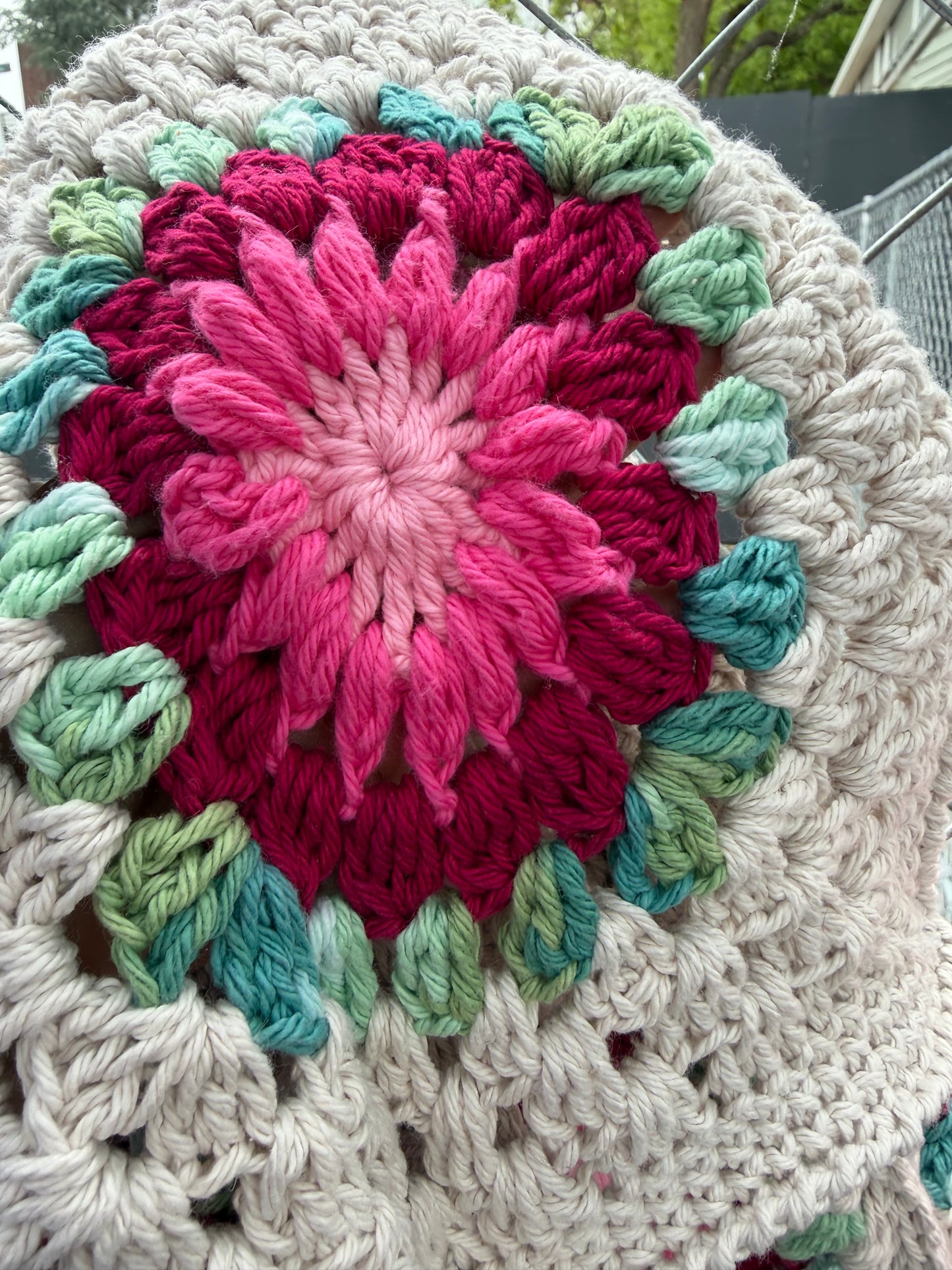 Handmade Crochet Pink Flower Big Shoulder Bag – Spacious & Stylish