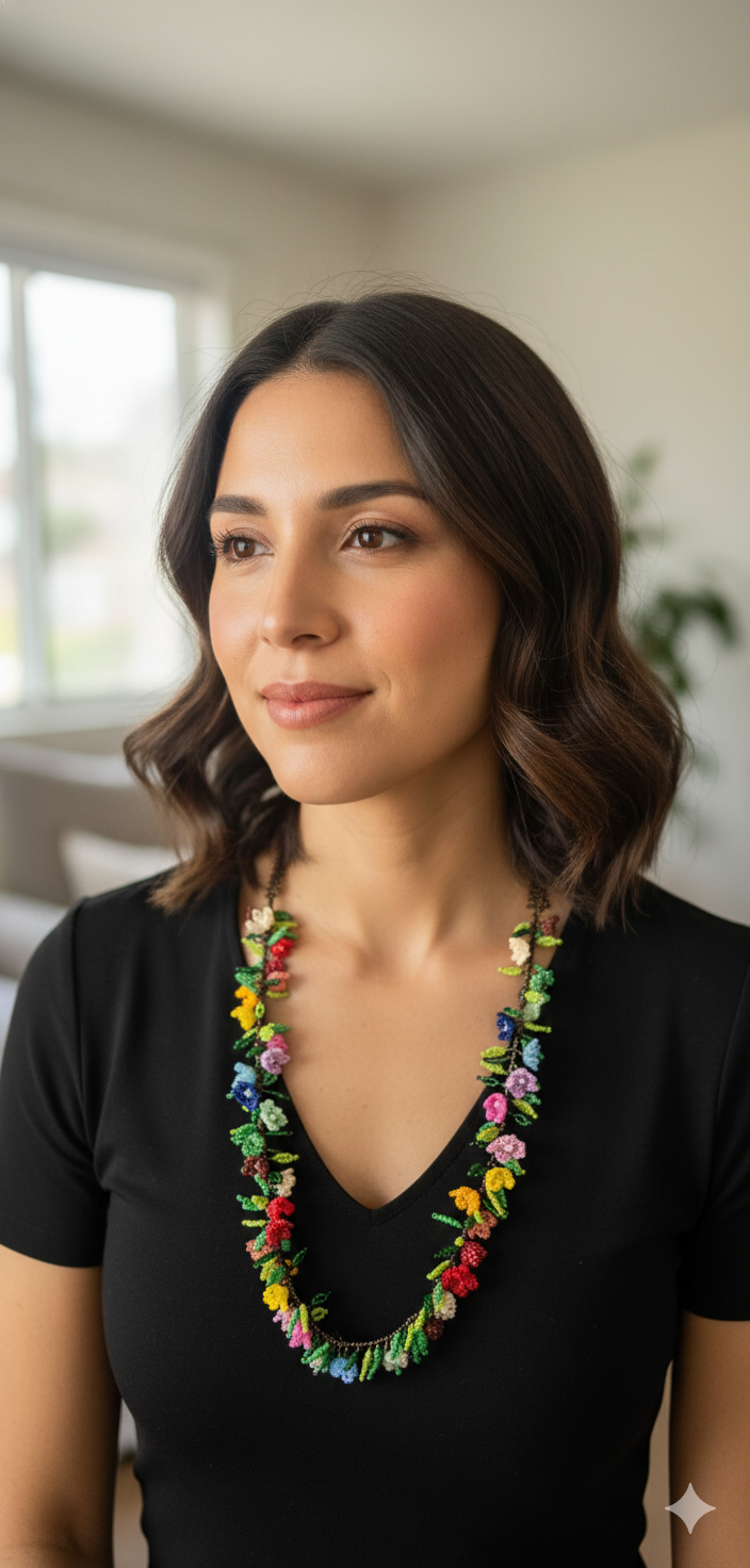 Exquisite Hand-Beaded Floral Garland Jewelry Set - Necklace, Bracelet & Earrings