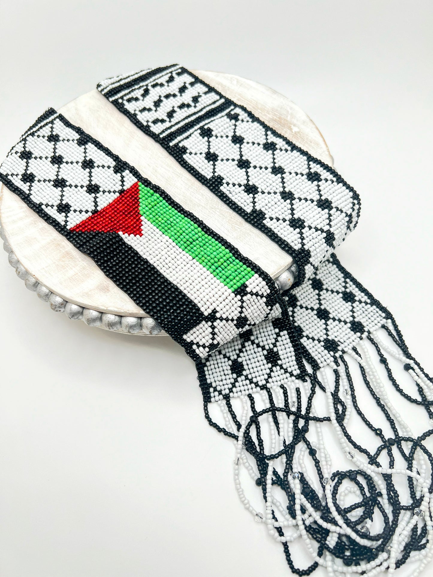 Palestine Kofia with 🇵🇸  Flag Loom Beads Necklace