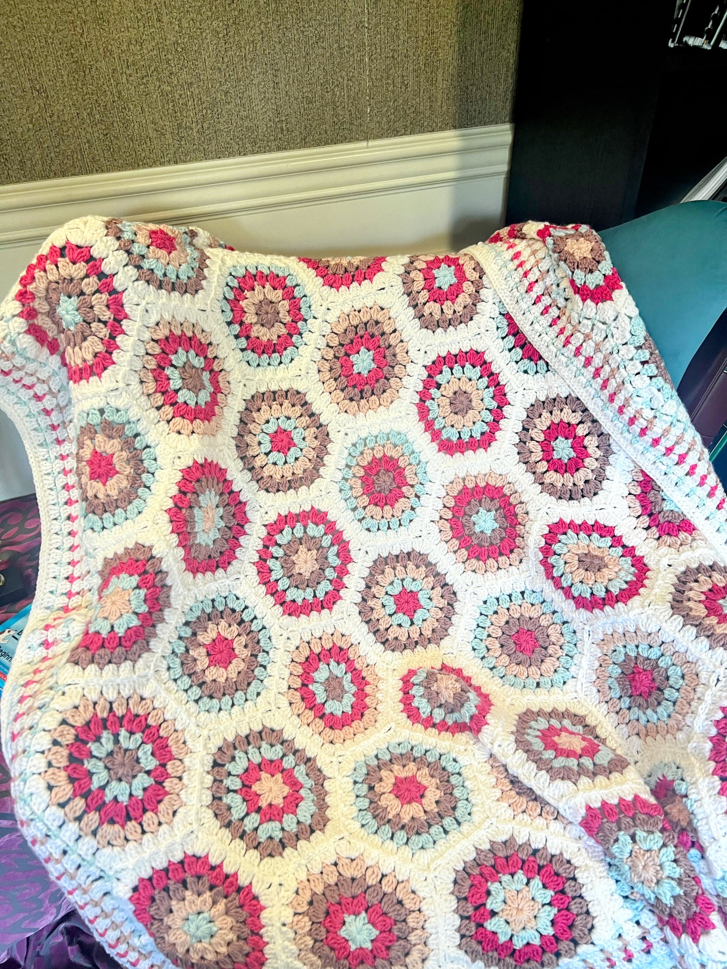 Soft Pink & Blue & Btown Flowers Baby Blanket – Handmade Cozy Comfort