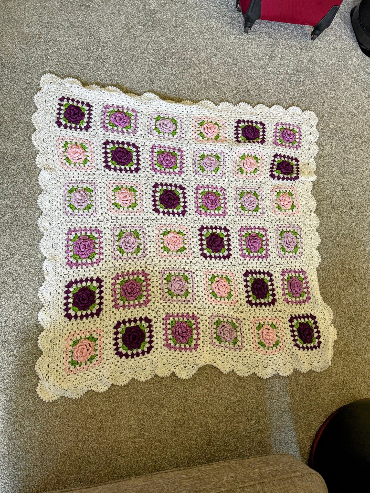Soft Pink & Purple & White Flowers Baby Blanket – Handmade Cozy Comfort