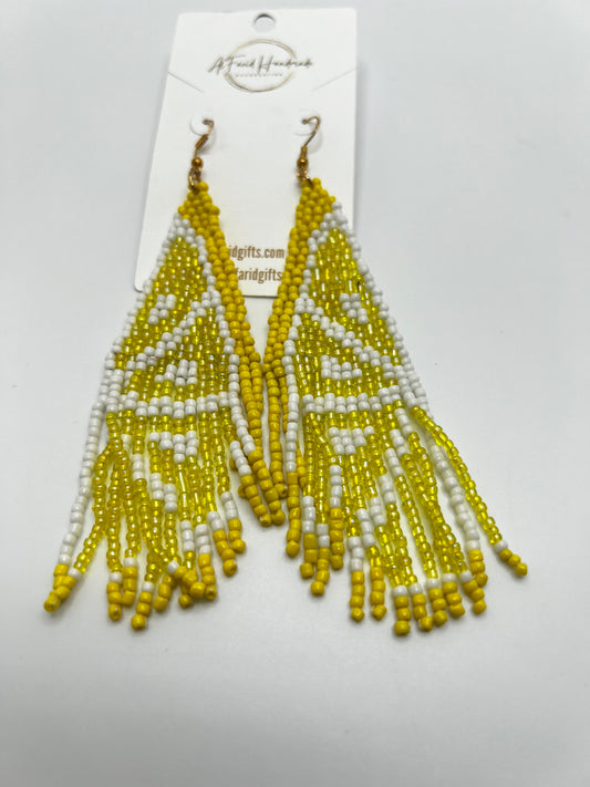 Handmade Beaded Yellow Long Earrings – Elegant Statement Jewelry