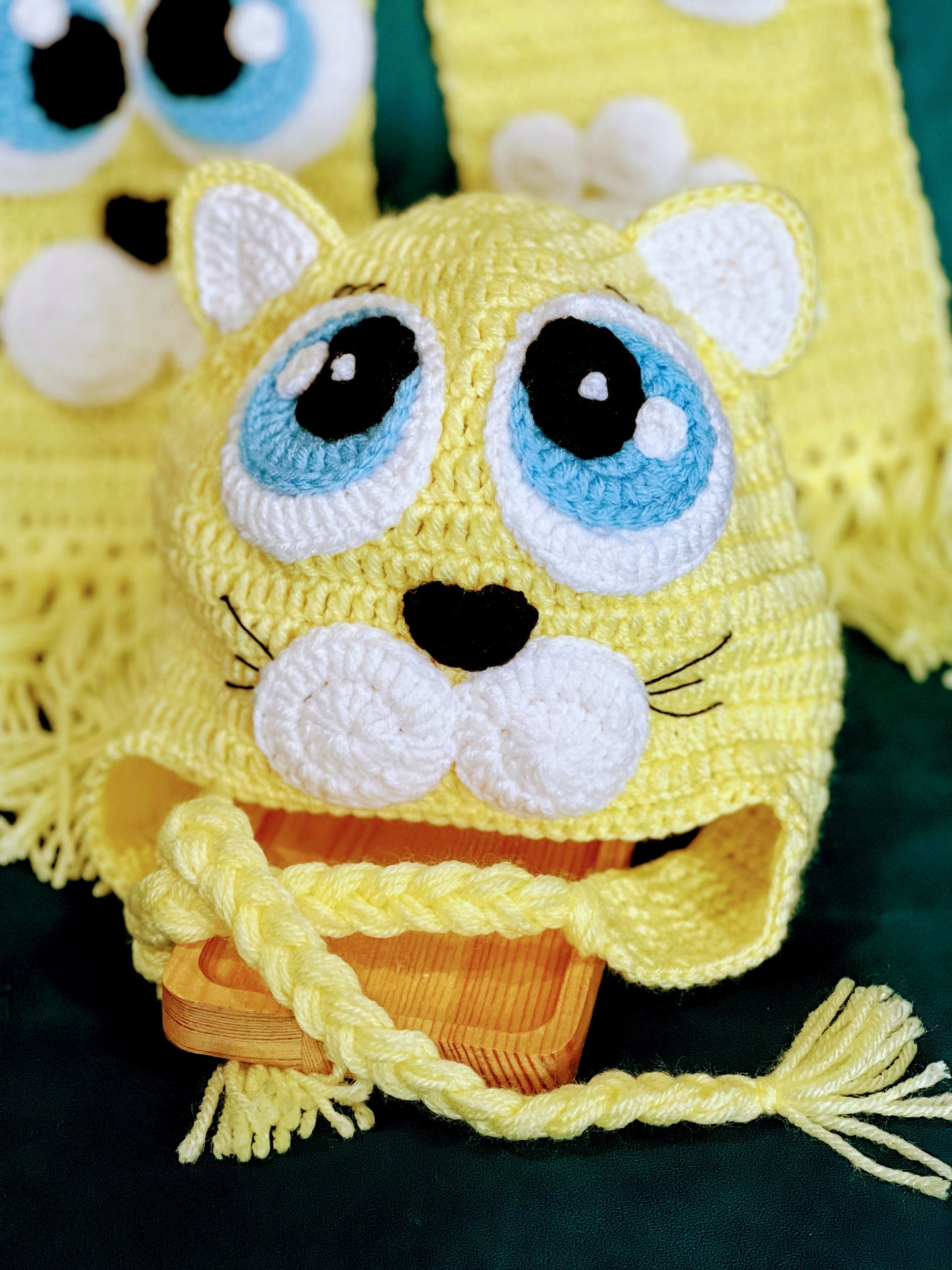 Crochet Yellow Cat Hat & Scarf For Kids