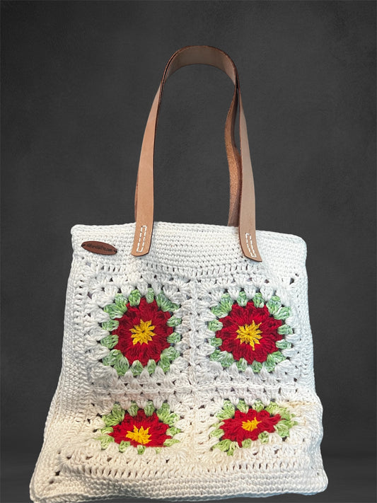 Handmade Crochet Red Flower Big Shoulder Bag – Spacious & Stylish