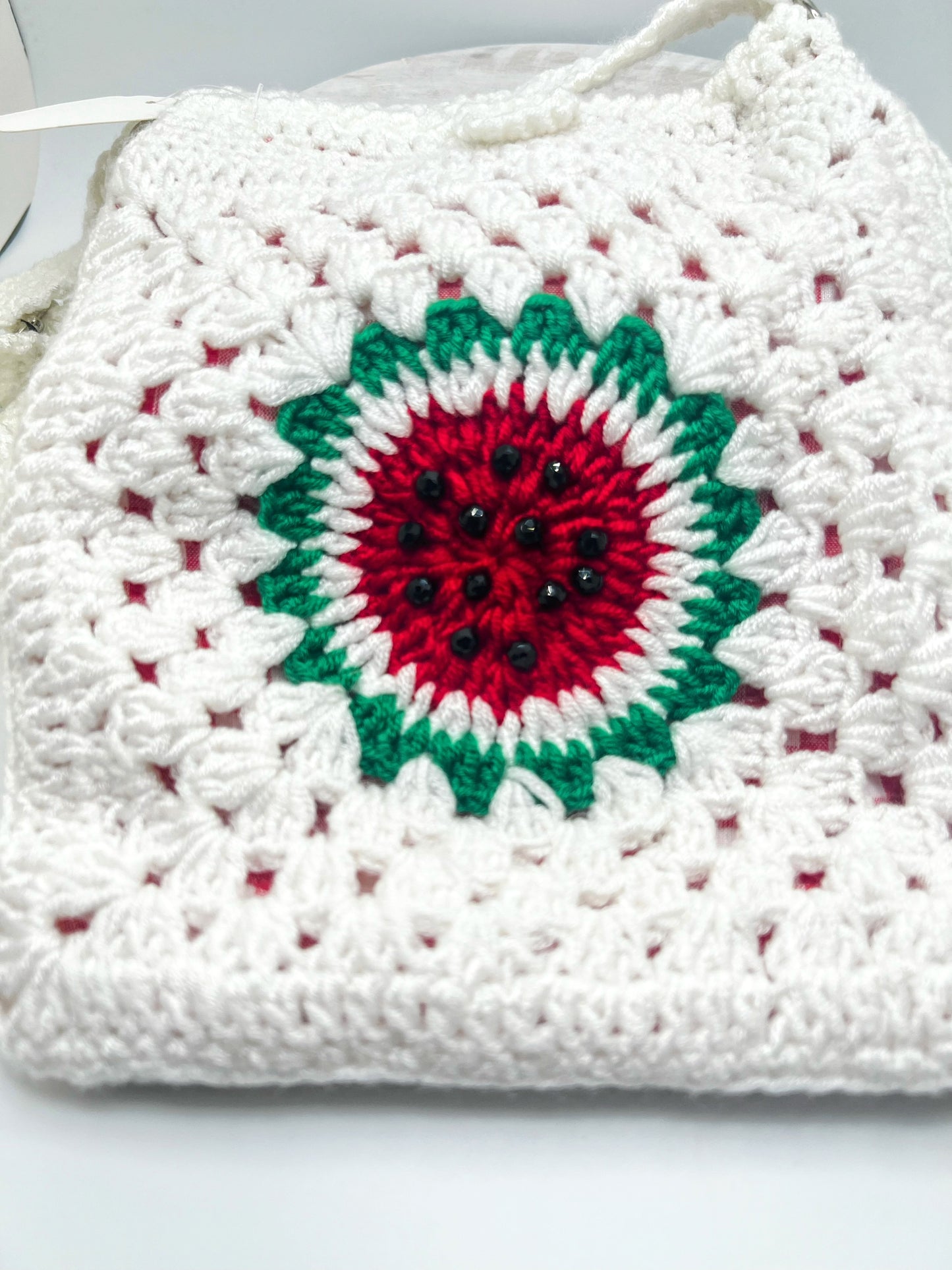 Handmade Crochet Square Bag with Watermelon Slice – Perfect for Girls & Teens