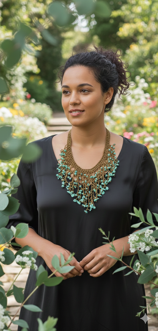 Handmade Brown Seaweed Design Dangling Beaded Necklaces – Nature-Inspired Jewelry