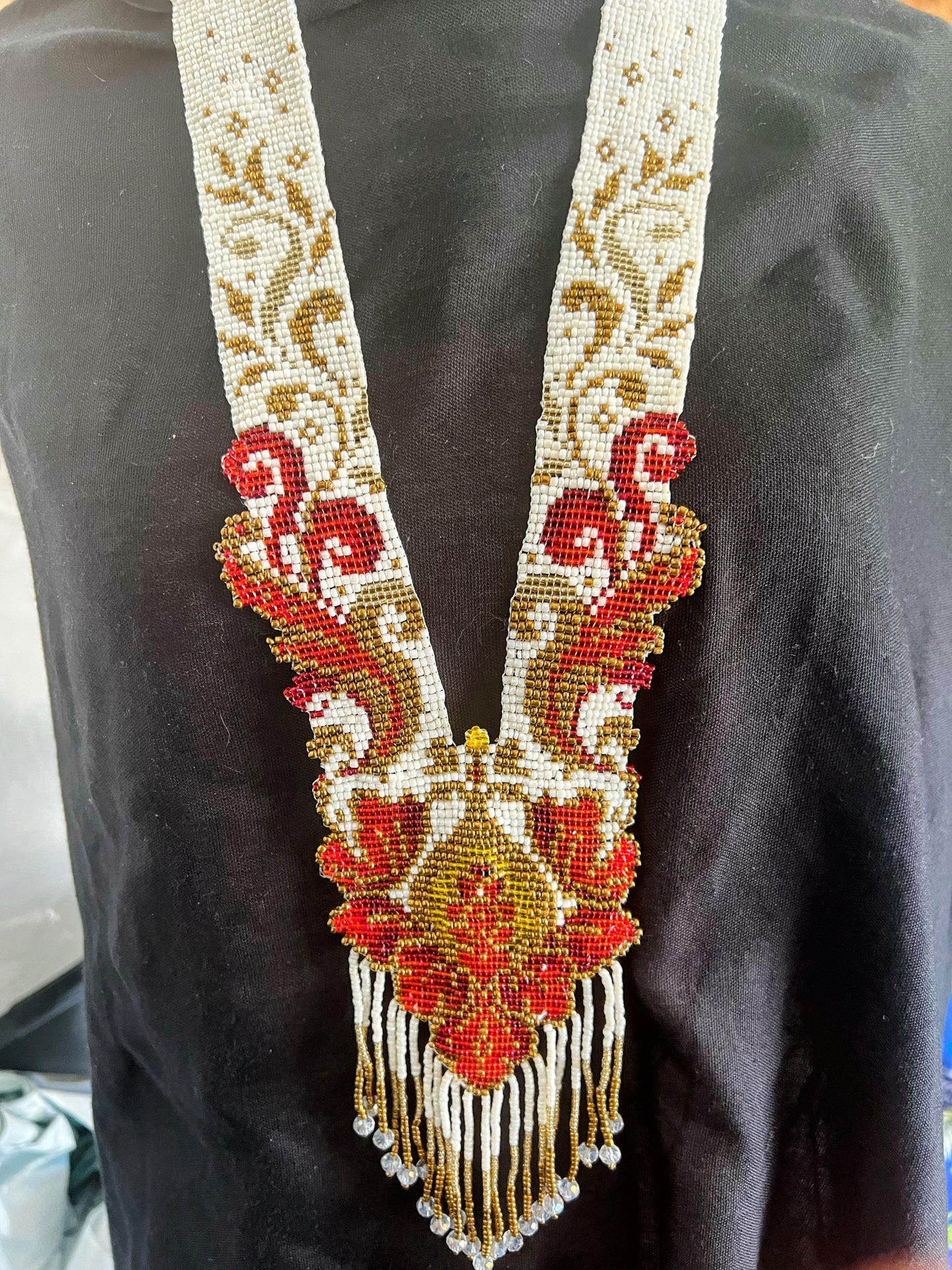 Purple Peacock Body Style Loom‑Beaded Statement Necklace
