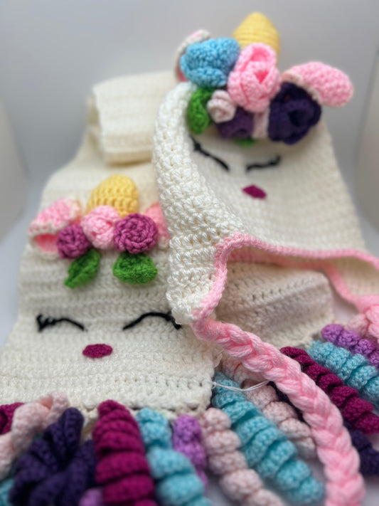Crochet Unicorn Hat & Scarf Set for Kids – Magical Handmade Winter Accessory