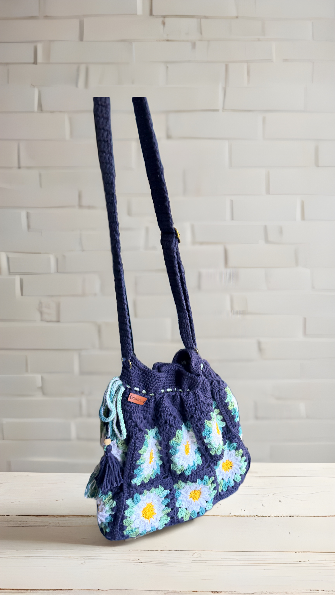 Handmade Daisy Pop Drawstring Bag – Cute & Stylish with Adjustable Strap – Stylish & Practical