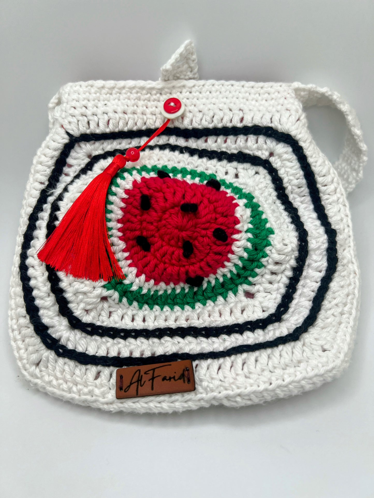 Crochet white Square Bag With Slice Watermelon & Kophia Style- For Girls & Teens