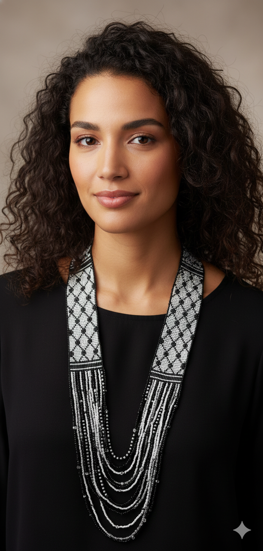 Palestine Kofia Beaded Necklace – Handmade Loom Jewelry with Cultural Pattern