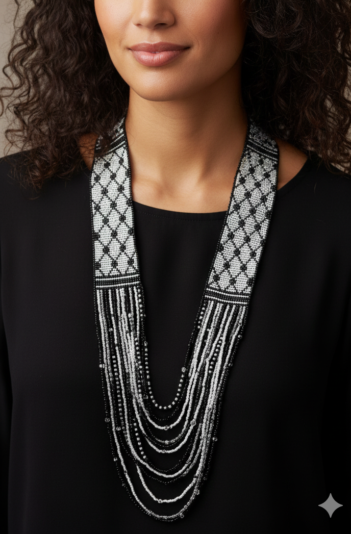 Palestine Kofia Beaded Necklace – Handmade Loom Jewelry with Cultural Pattern