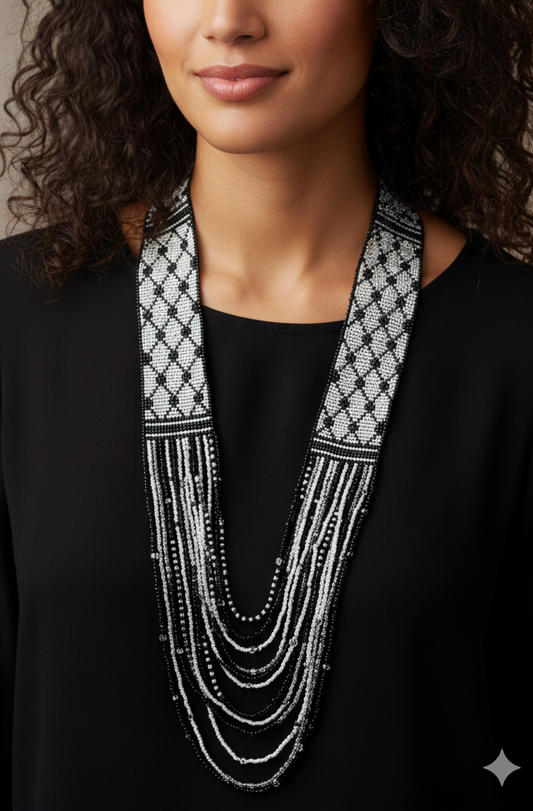Palestine Kofia Beaded Necklace – Handmade Loom Jewelry with Cultural Pattern