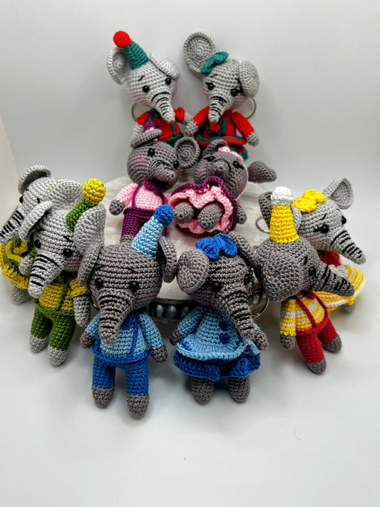 Handmade Amigurumi Adult Elephant Matching Keychains