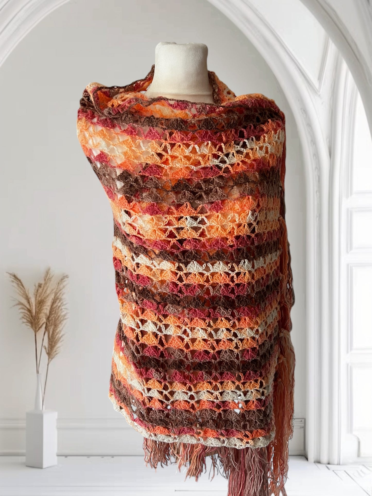 Wool Rectangular Fall Shawl (Brown/ orange)