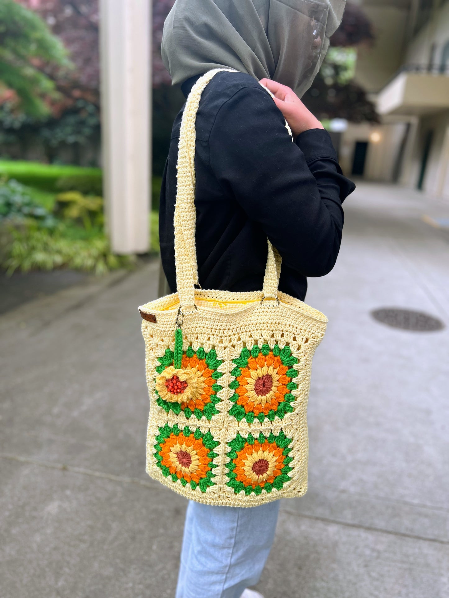 Crochet Sunflower Big Shoulder Bag