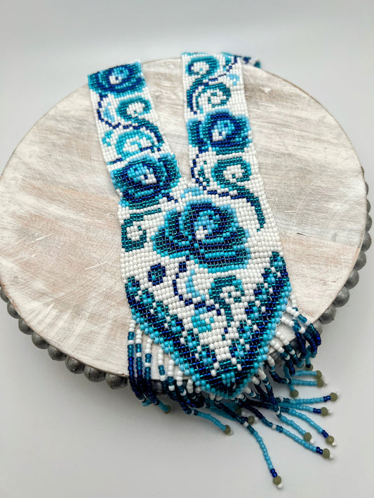 Blue Floral Loom‑Beaded Statement Necklace