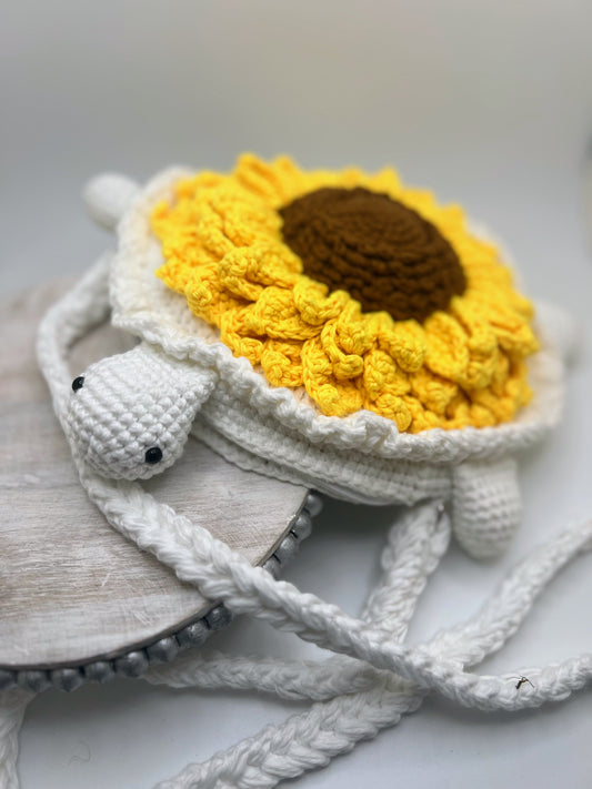 Handmade Crochet Turtle  Bag with Sunflower – Perfect for Girls & Teens