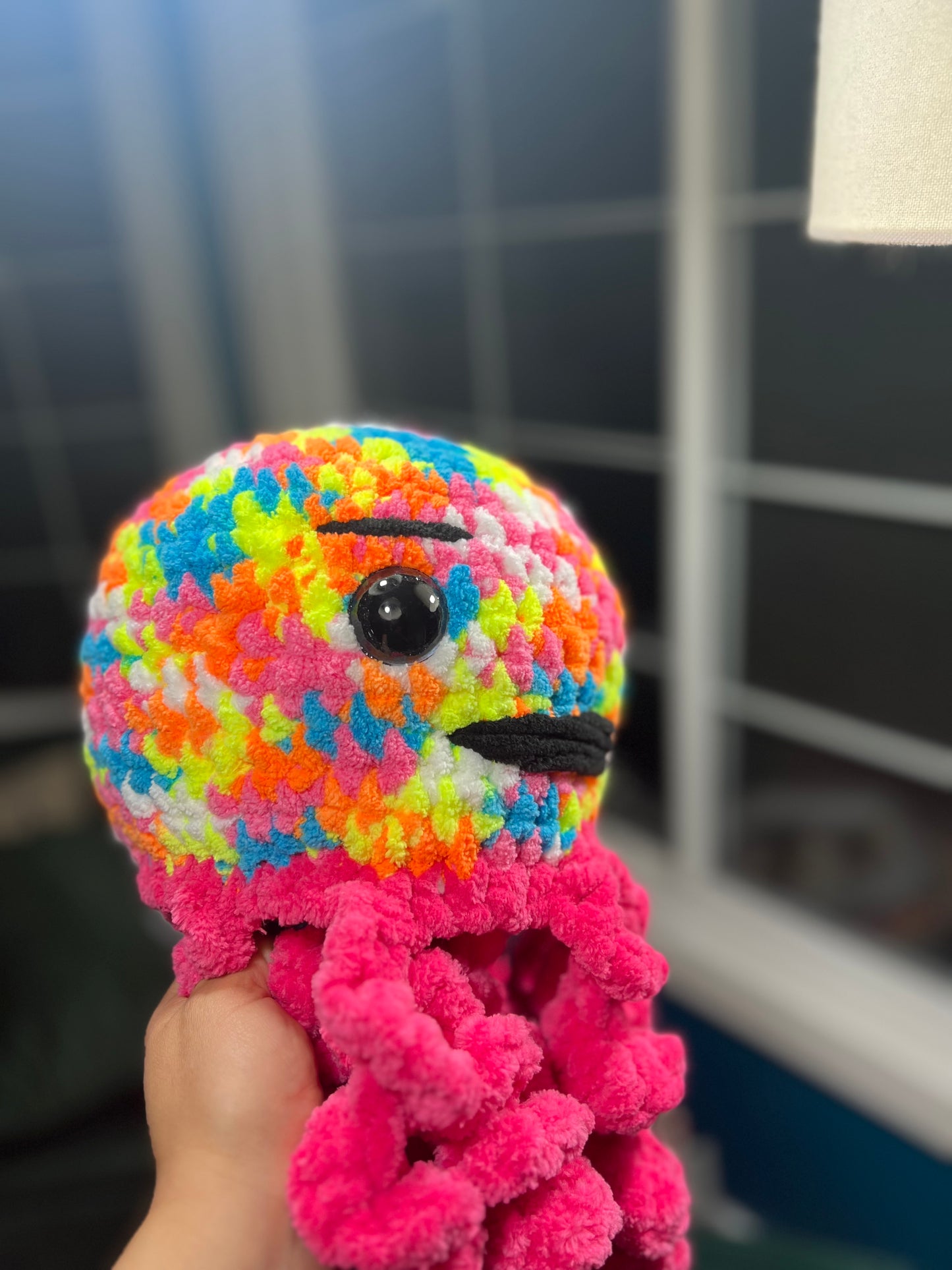 Stuffed Multicolored Pink Jellyfish - Crochet Knitted Amigurumi Toy