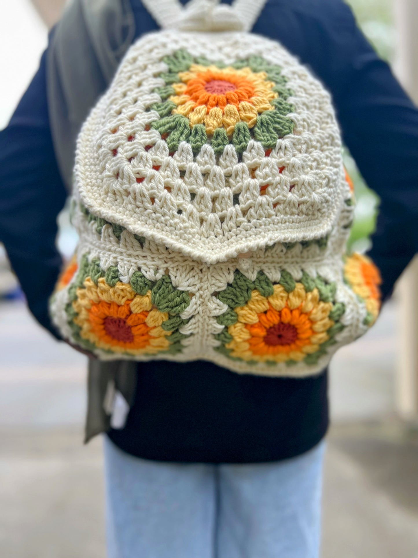 Crochet Sunflower Backpack Bag