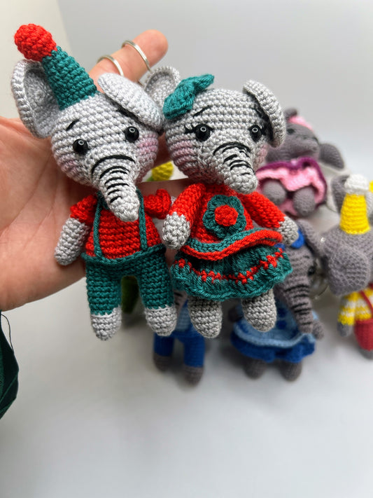 Handmade Amigurumi Adult Elephant Matching Keychains - Different Colors available