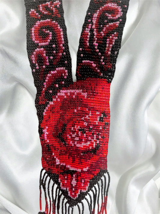 Red Flower Loom Beaded Necklace – Handmade Statement Jewelry