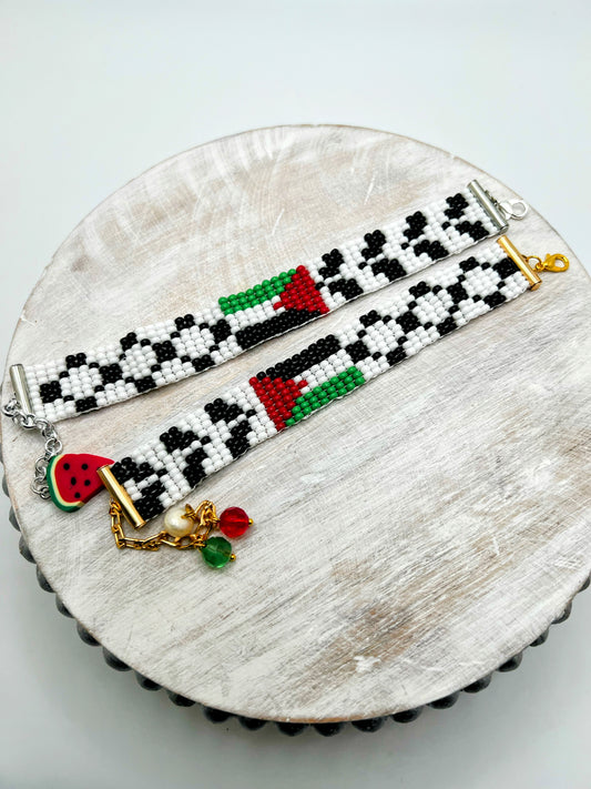Handmade Palestine Kufia Loom Beads Bracelet with Flag Colors β Cultural Pride Jewelry