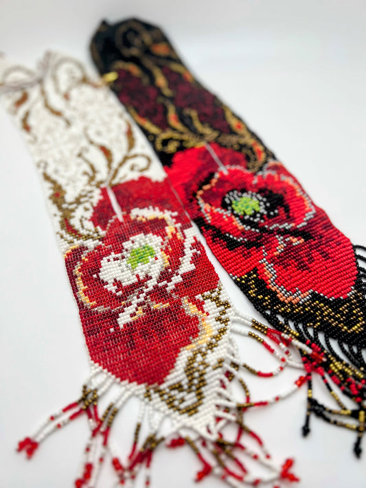 Red Magnolia Flower Loom Beaded Necklace – Handmade Statement Jewelry in 2 Colors