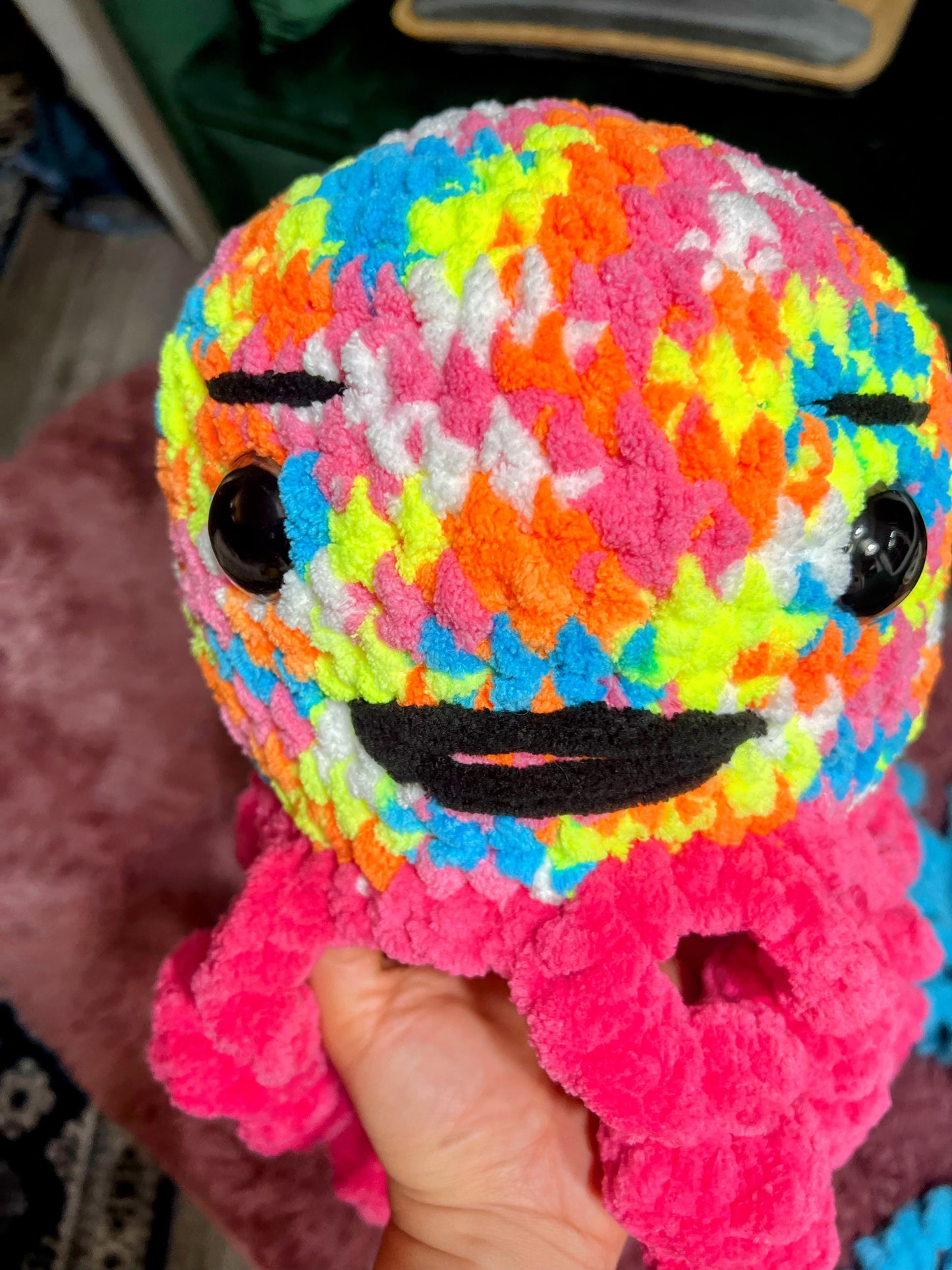 Stuffed Multicolored Pink Jellyfish - Crochet Knitted Amigurumi Toy