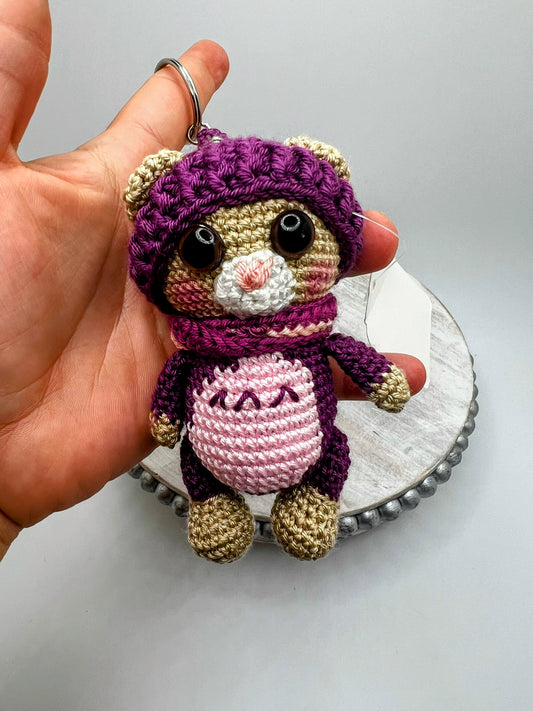 Cute Cat with bunny hat Amigurumi Keychain Toy