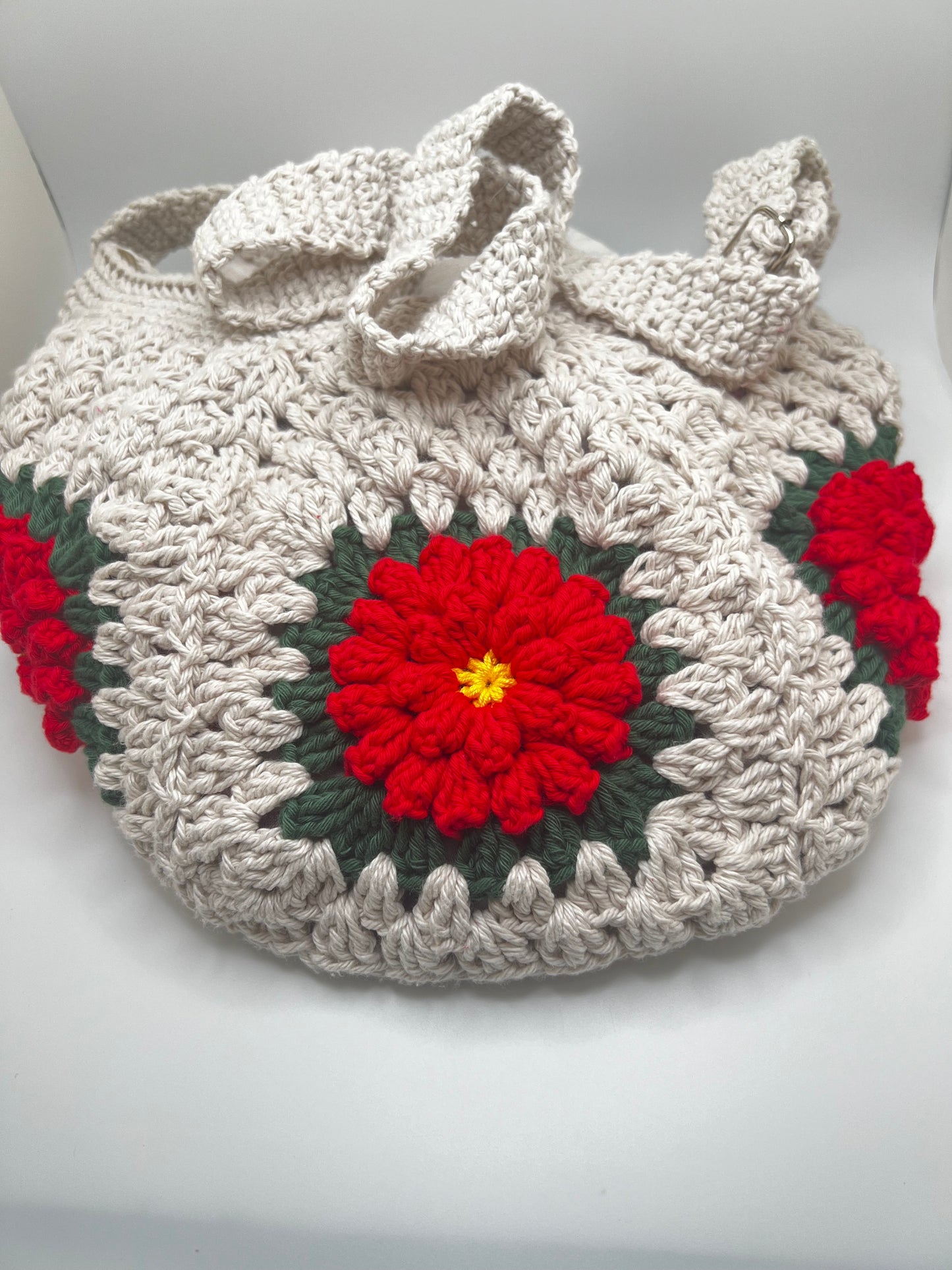 Handmade Crochet Cross Body Red Flower Bag with Adjustable Strap – Stylish & Practical