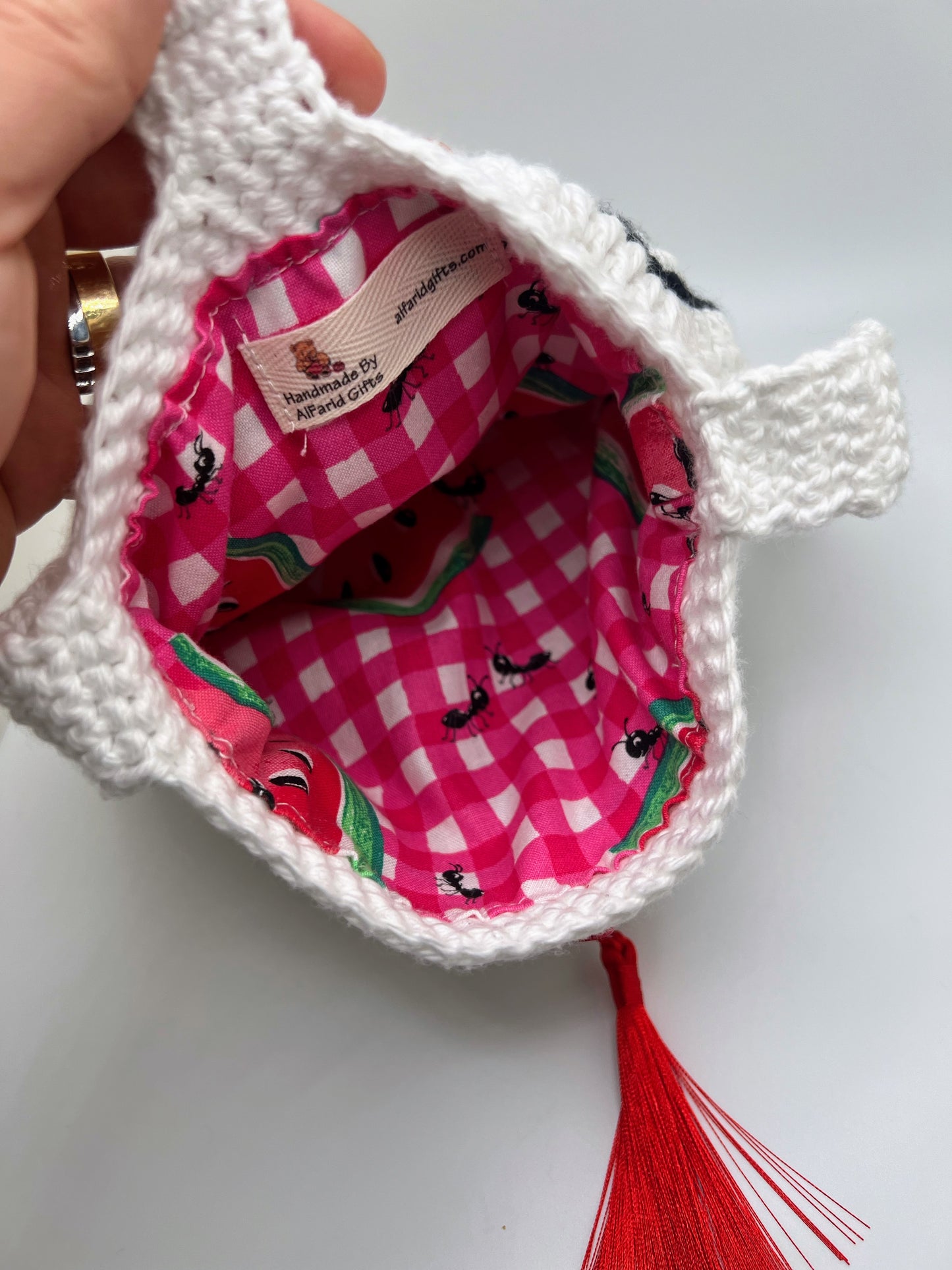Crochet white Square Bag With Slice Watermelon & Kophia Style- For Girls & Teens