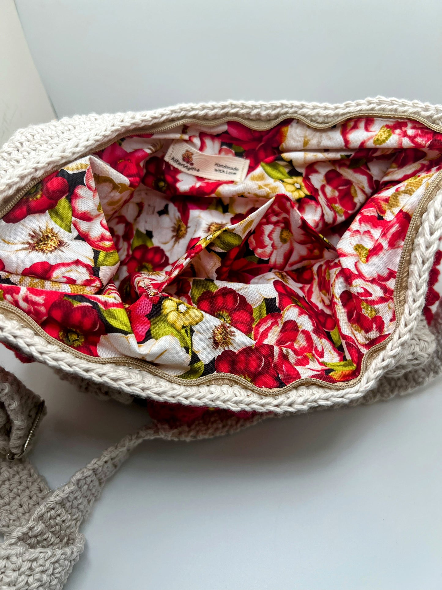 Handmade Crochet Cross Body Red Flower Bag with Adjustable Strap – Stylish & Practical