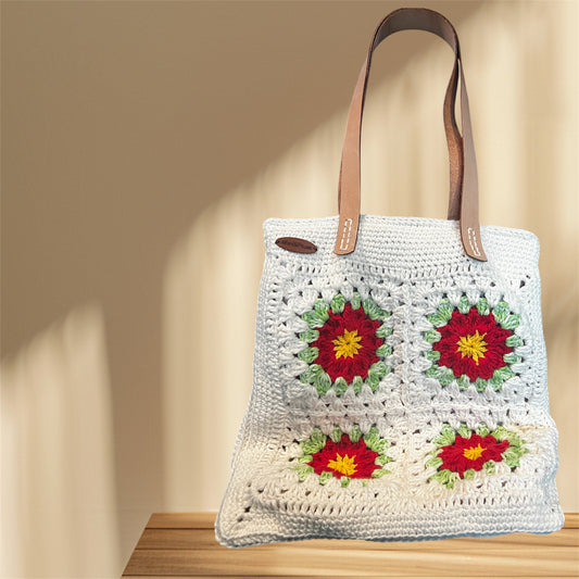 Handmade Crochet Red Flower Big Shoulder Bag – Spacious & Stylish