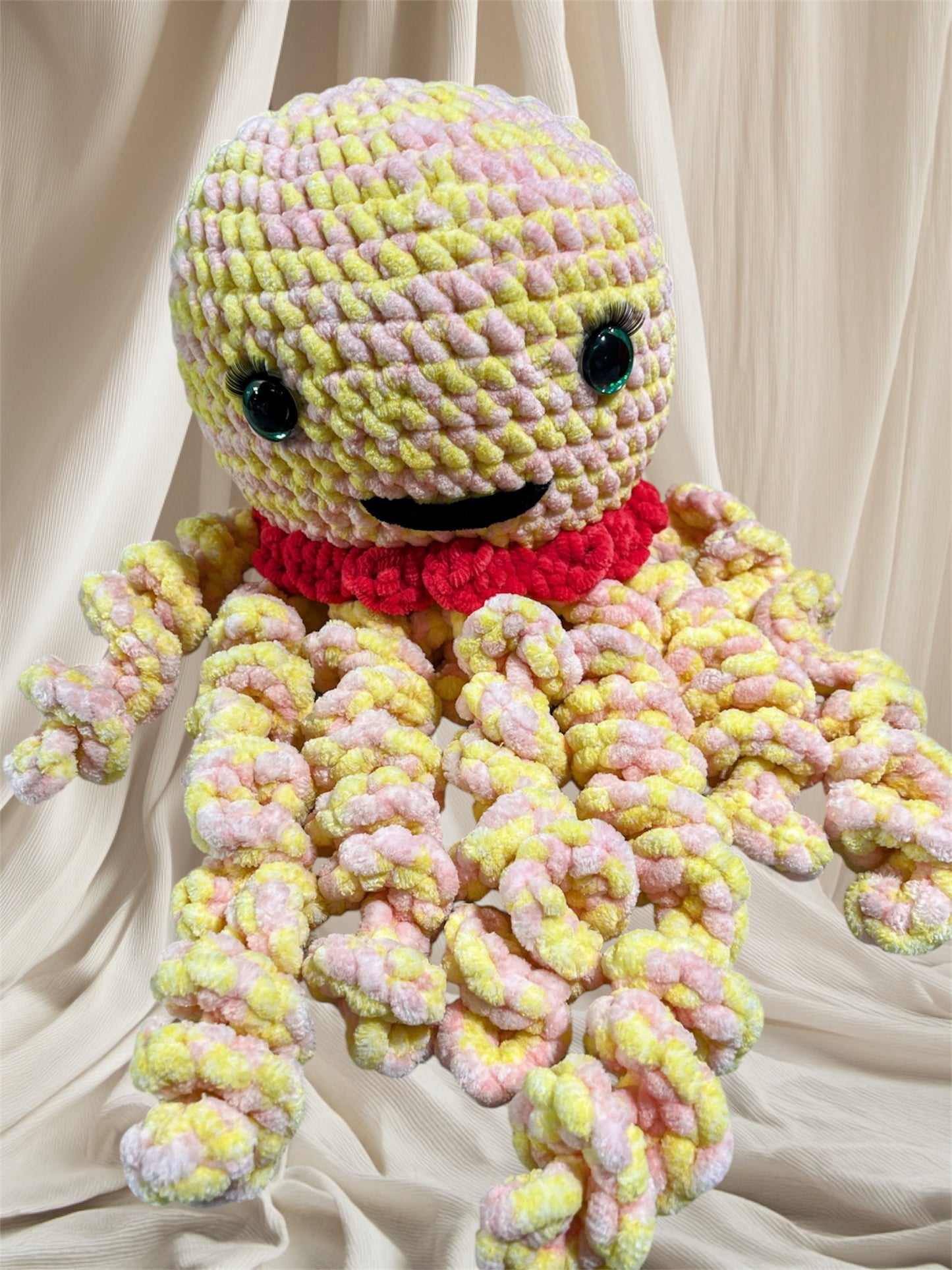 Stuffed Yellow Pink Jellyfish - Crochet Knitted Amigurumi Toy