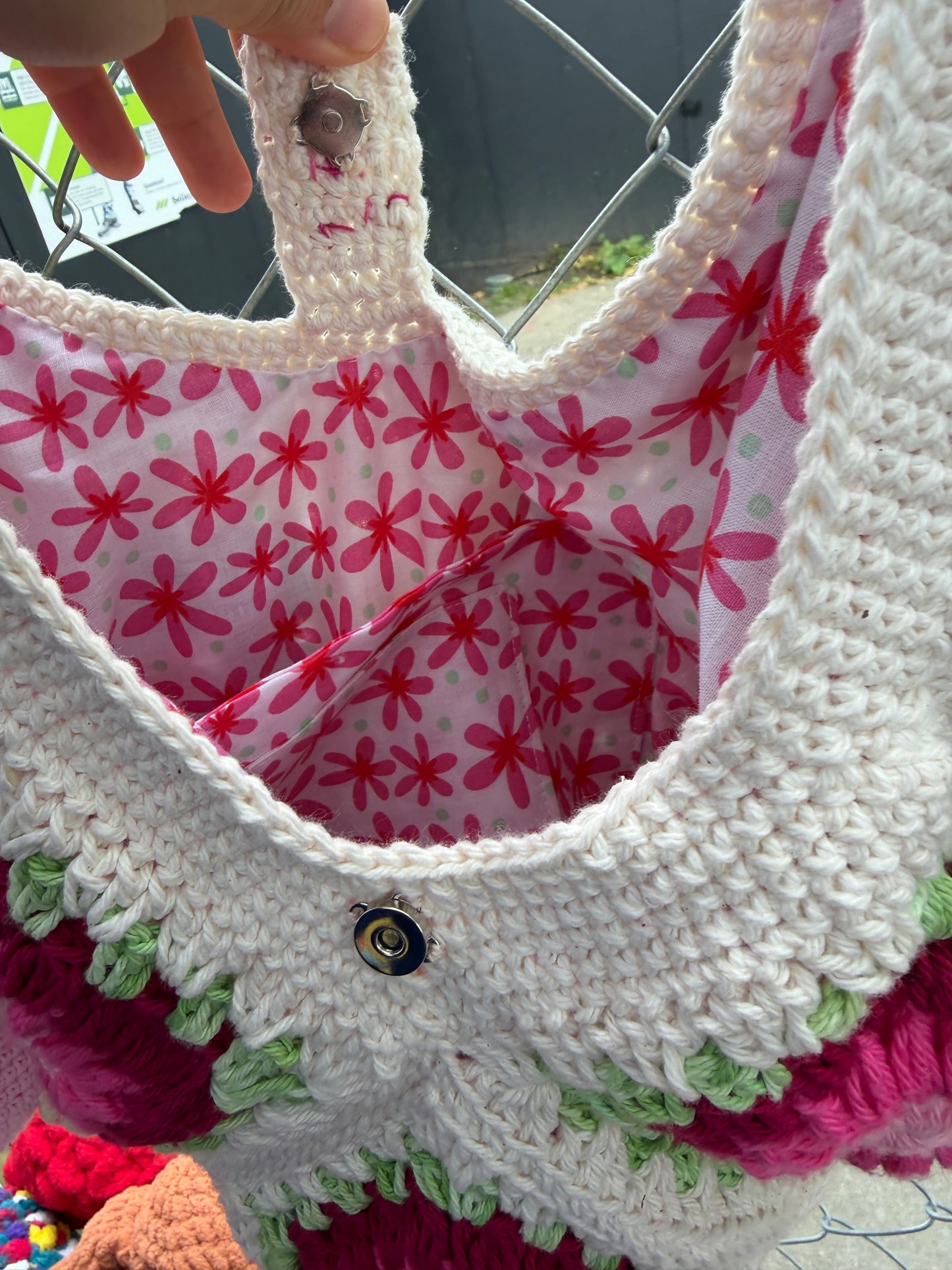 Handmade Crochet Pink Flower Big Shoulder Bag – Spacious & Stylish