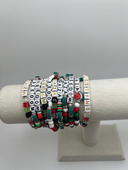 Handmade Palestine Gaza Beads Elastic Bracelet β Cultural Stretch Jewelry