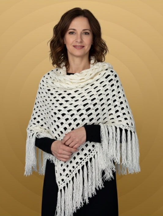 Handmade Wool Triangle Shawl with Rose Flower Design