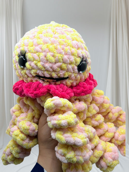 Stuffed Yellow Pink Jellyfish - Crochet Knitted Amigurumi Toy