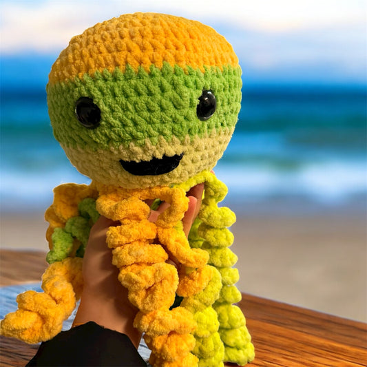 Stuffed Multicolored Yellow Jellyfish - Crochet Knitted Amigurumi Toy