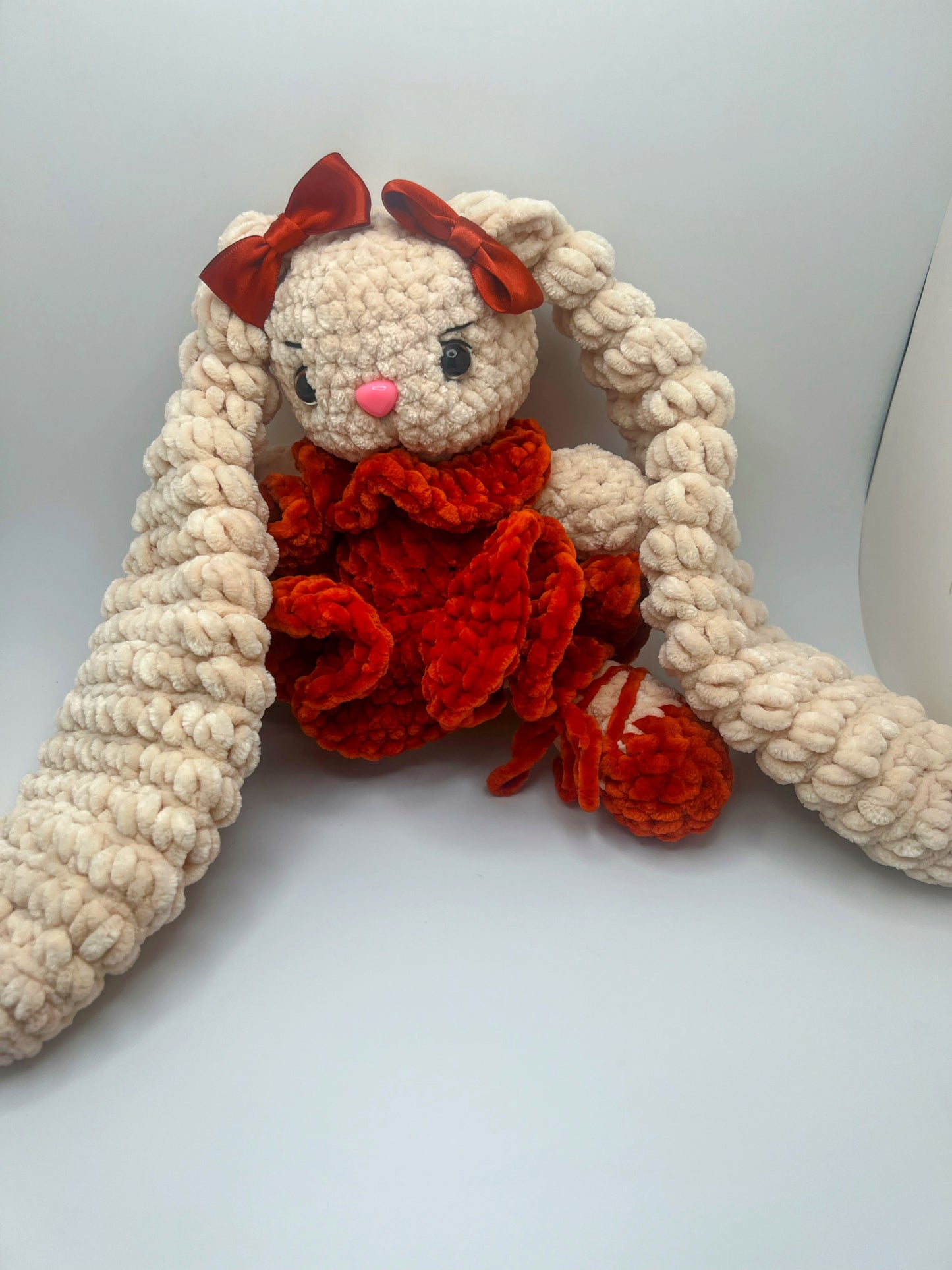 Stuffed Cute Cuddly Bunny 🐰 (Green & Orange) - Crochet Knitted Amigurumi Toy