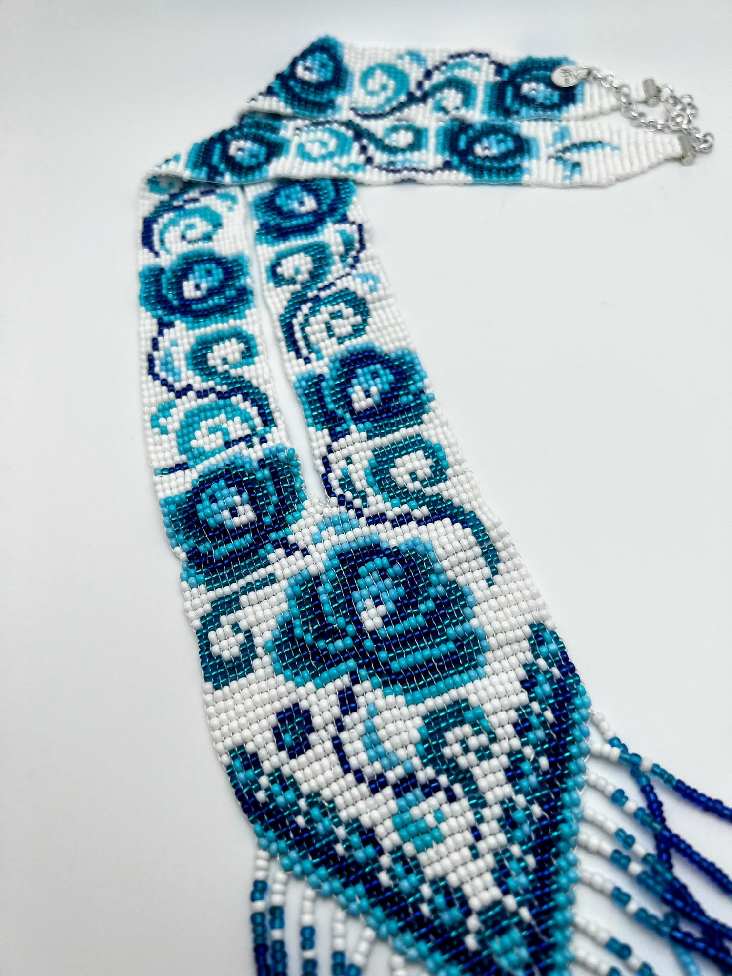 Blue/Crystal “Flower” Beaded Necklace – MoEsbe LLC Jewelry Boutique