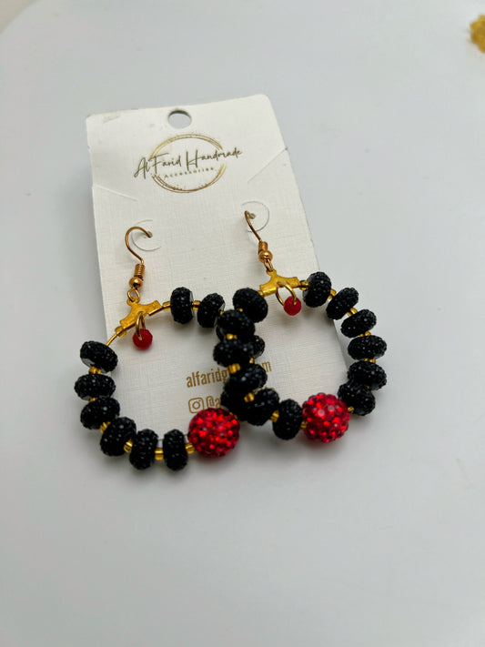 Red & Black Beads Hoop Earrings