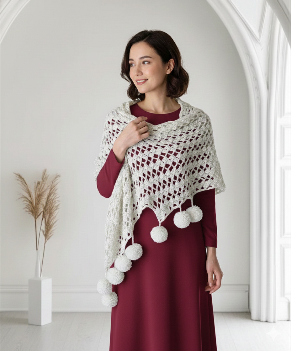 Elegant White Wool Rectangle Shawl – Soft & Cozy Winter Wrap