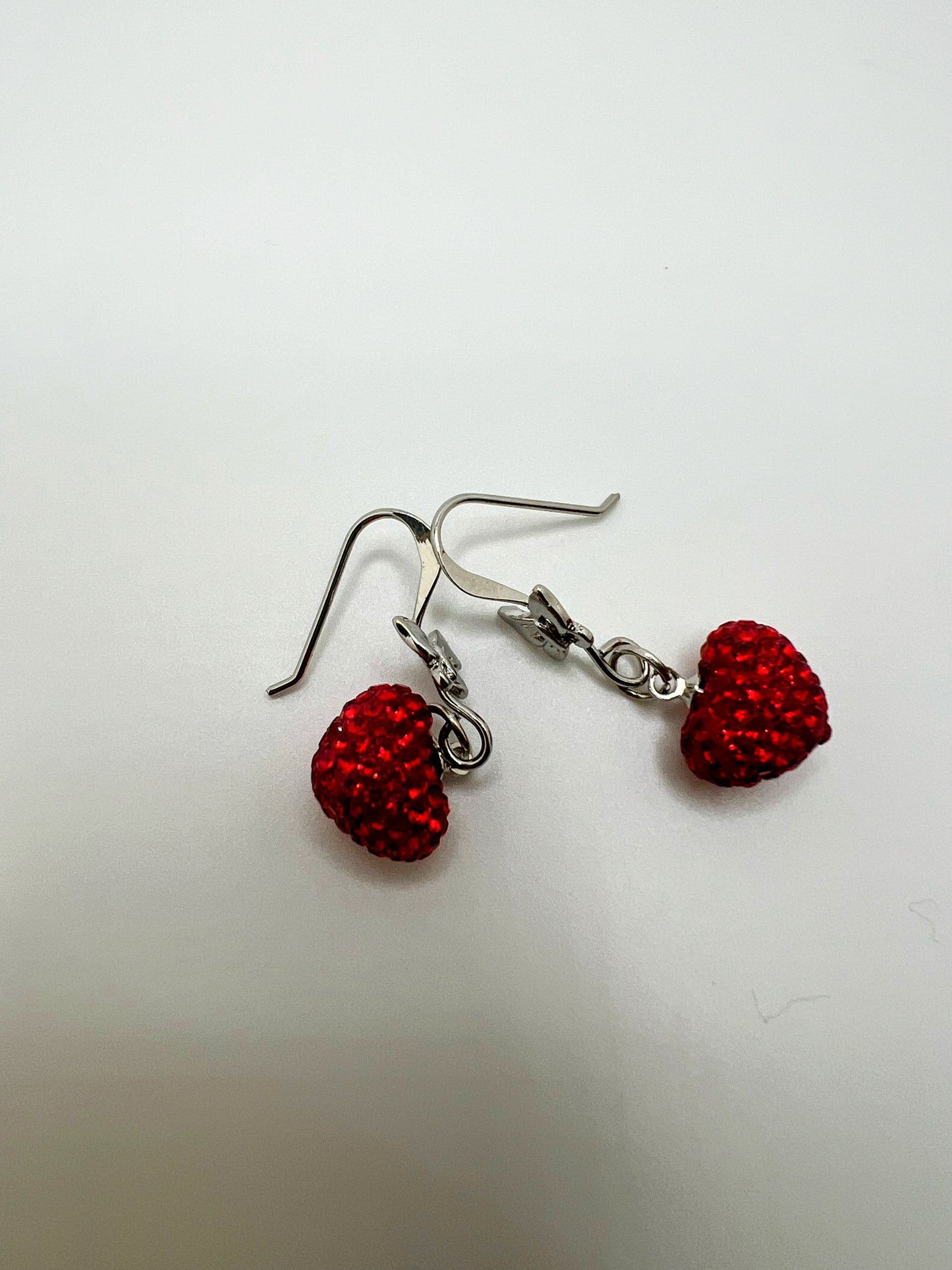 Red Shiny Heart With Silver Butterfly Earrings