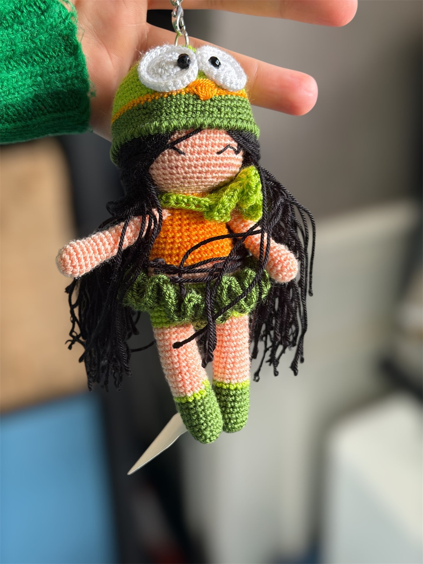 Cheering Doll Crochet Keychain – Handmade Amigurumi Charm
